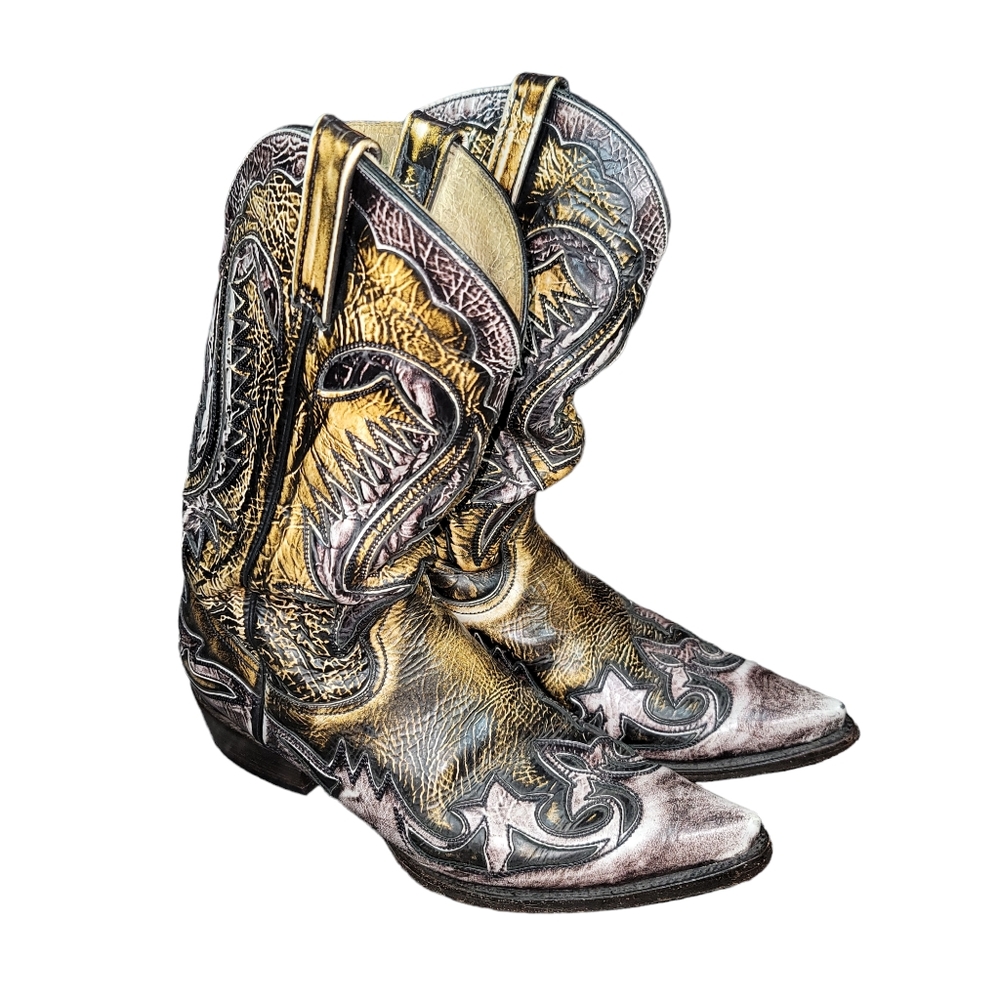 Rockin Leather Pointy Toe Hand Tooled Western Rodeo Cowboy Boots Men's sz 12